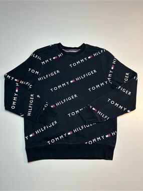 Tommy Hilfiger Allover Logo Print Crewneck Sweatshirt Black